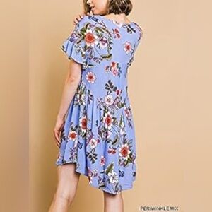 UMGEE Women’s floral periwinkle round neck button front high low sundress SZ M